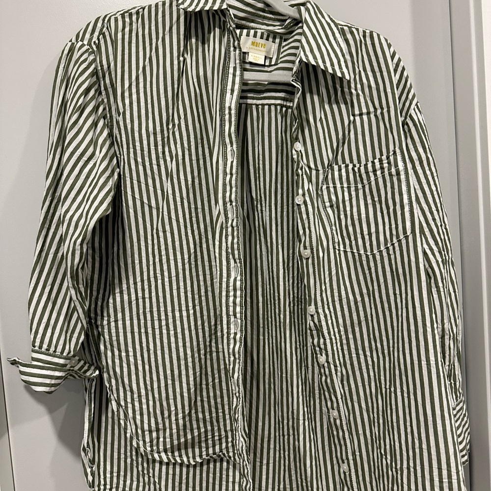 Maeve Olive and White Striped Shirt